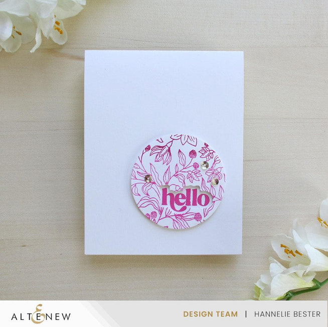 Altenew Floral Serenade Betterpress Press Plates for foiling and stamping, featuring intricate floral designs on metal plates.