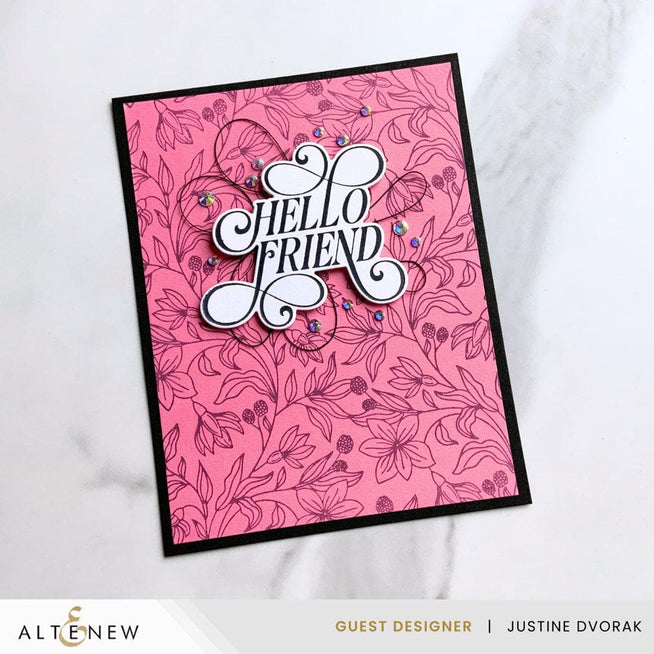 Altenew Floral Serenade Betterpress Plates with intricate floral foil designs for crafting and embossing projects.