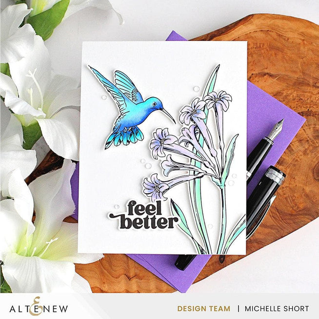 Altenew Betterpress Hummingbird Nectar Press Plate with intricate hummingbird and floral designs for crafting and stamping projects.
