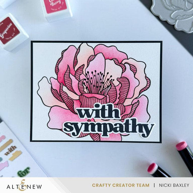 Altenew Magical Peony Betterpress Press Plate for foil and letterpress printing, featuring a detailed peony floral design.