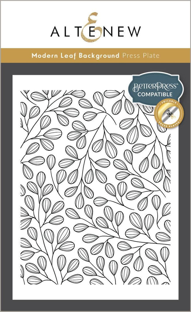Altenew Betterpress Modern Leaf Press Plates and Foil Plates for crafting and printing projects.