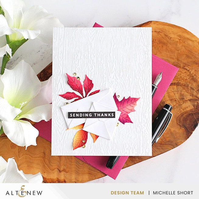 Altenew Betterpress Solid Sentiment Strips with 3 press plates and foil plates for gratitude-themed card making.