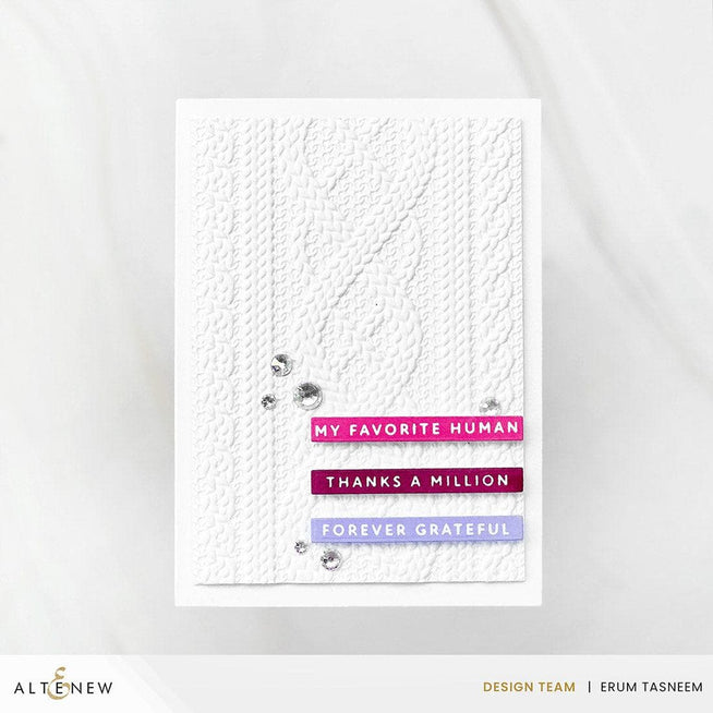 Altenew Betterpress Solid Sentiment Strips 3 Press Plates and Foil Plates set for gratitude-themed card making