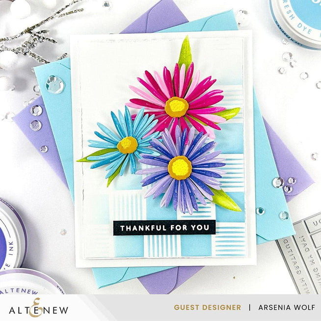 Altenew Betterpress Solid Sentiment Strips with 3 press plates and foil plates in Gratitude Edition for card making and crafting.
