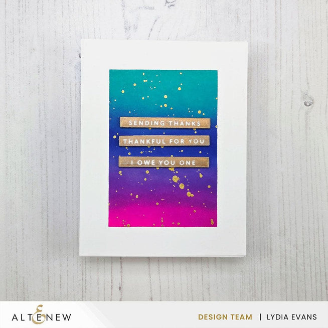 Altenew Betterpress One-Go Solid Sentiment Strips Gratitude Edition with 3 press plates and foil plates for card making and crafts.