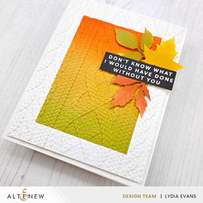 Altenew Betterpress Solid Sentiment Strips One-Go set with 3 press plates and foil plates for gratitude-themed card making.