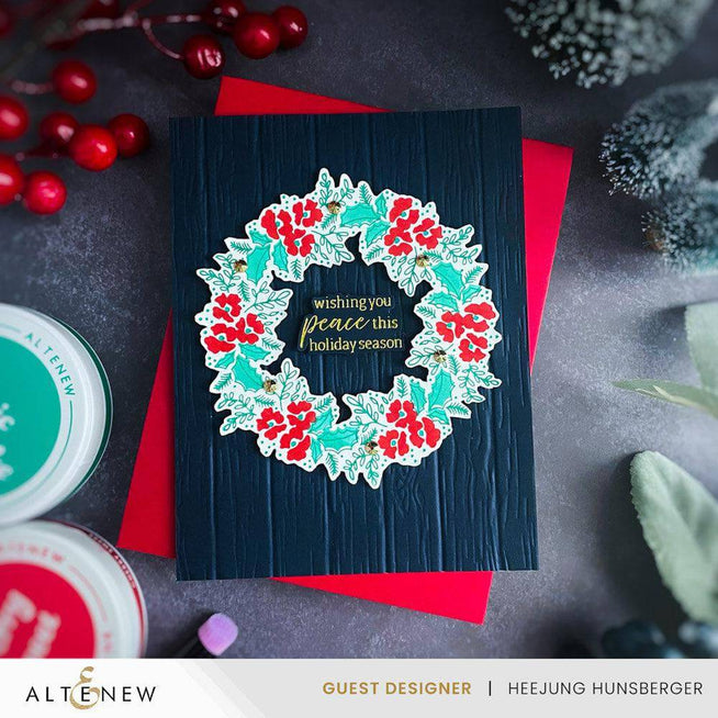 Altenew Regal Wreath Betterpress registration press plate set with foil plates for detailed floral wreath designs.