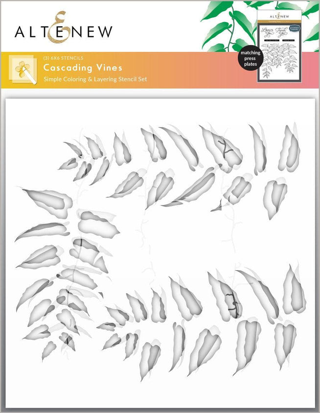 Altenew Cascading Vines Betterpress Plate and Stencil Bundle with detailed floral vine design on a white background.