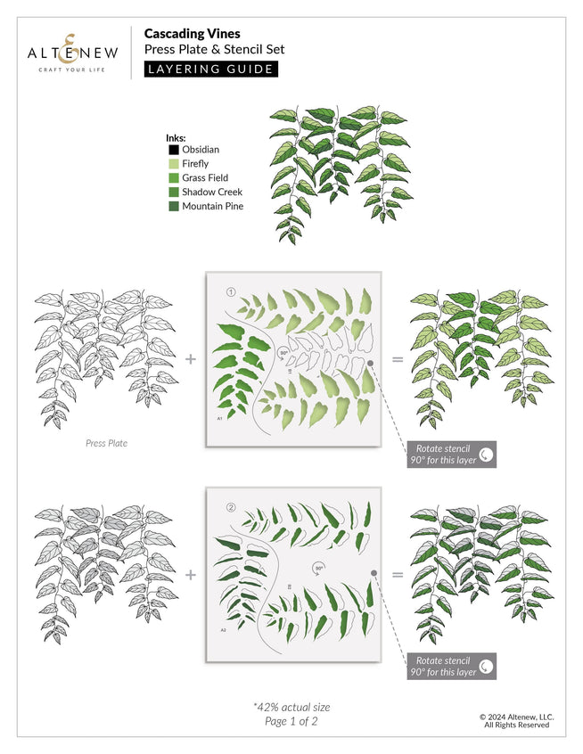 Altenew Cascading Vines Betterpress Plate and Stencil Bundle with intricate vine design for crafting and printing projects.