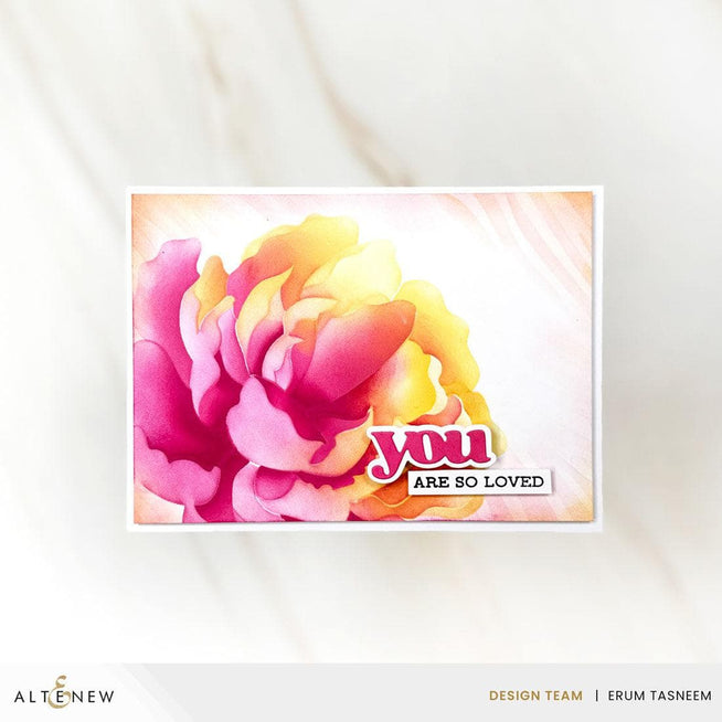Altenew Magical Peony Betterpress Plate and Stencil Bundle with floral peony design on white background