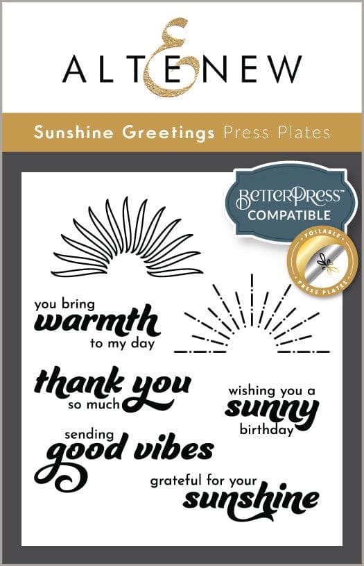 Altenew Sunshine Greetings Betterpress Press Plates set with foil plates for stamping and card making.