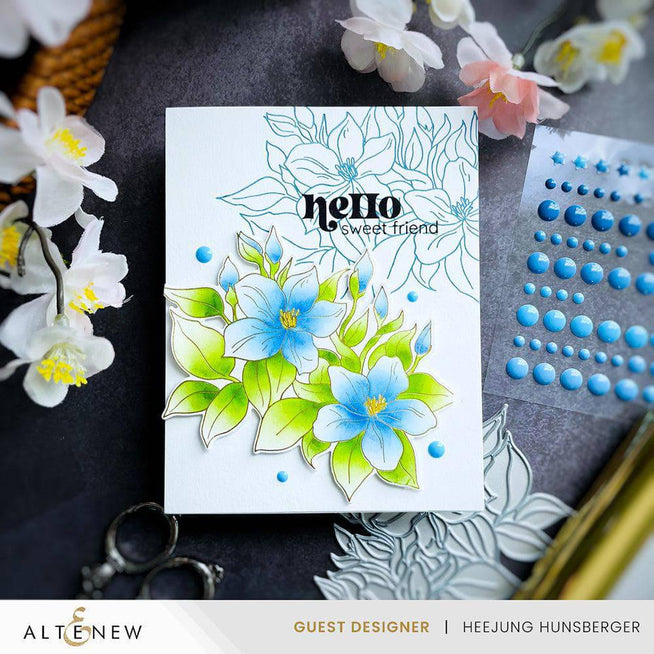 Altenew Sweet Jasmine Betterpress Plate Set with floral design for creating detailed pressed images on paper.