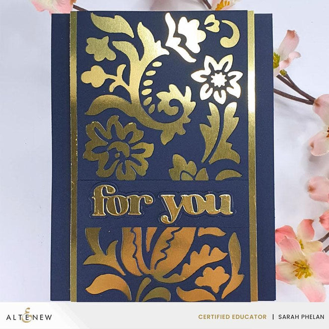 Altenew Betterpress Versatile Greetings 3 Press Plates from the Comfort Edition, showcasing detailed floral and greeting designs.