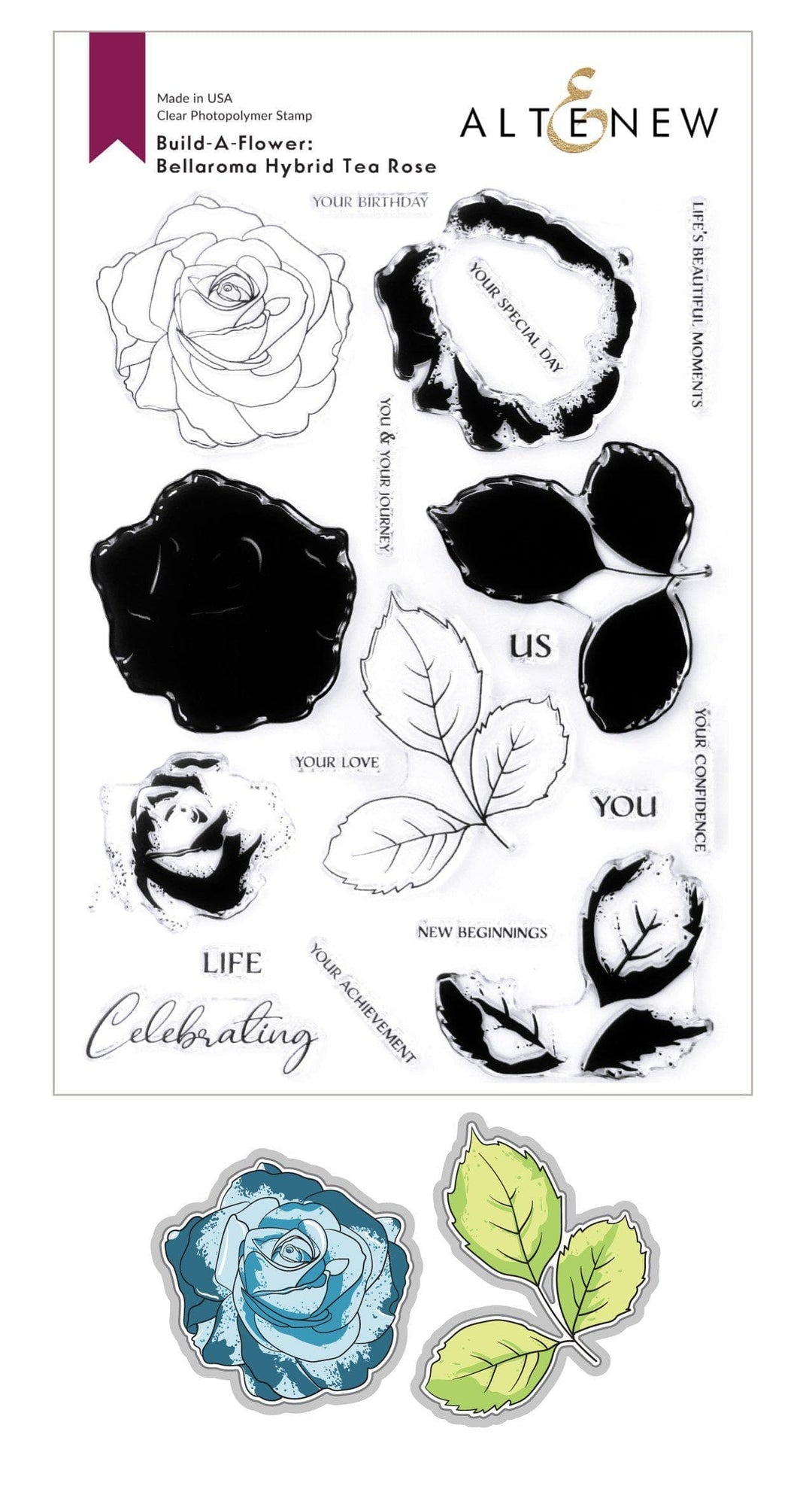 Altenew Build-A-Flower Set Build-A-Flower: Bellaroma Hybrid Tea Rose Layering Stamp & Die Set