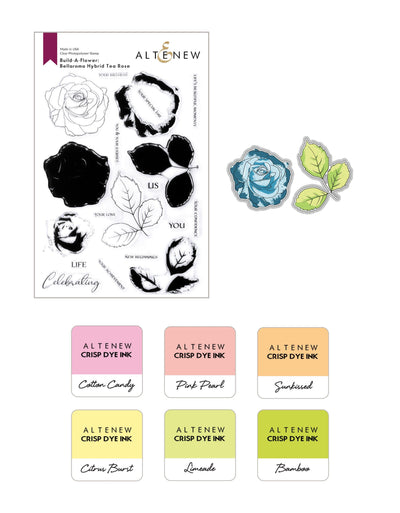 Altenew Build-A-Flower Set Build-A-Flower: Bellaroma Hybrid Tea Rose Layering Stamp & Die Set & Ink Bundle