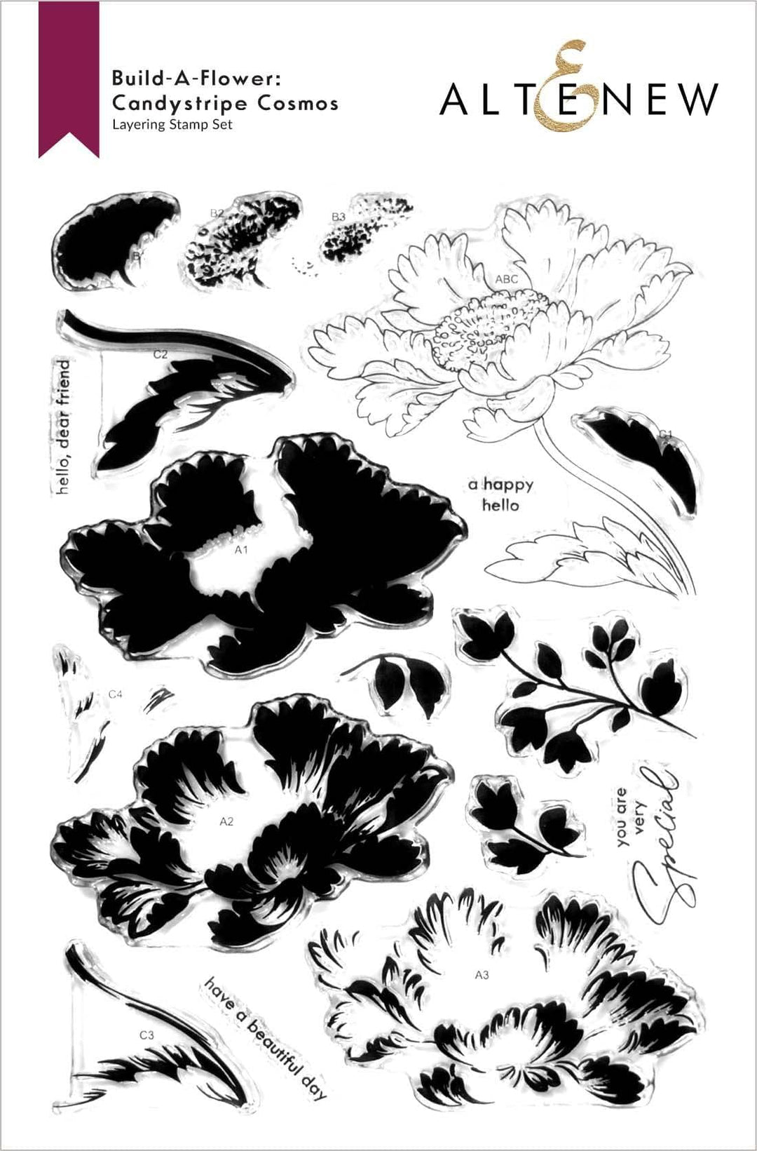 Altenew Build-A-Flower Set Build-A-Flower: Candystripe Cosmos Layering Stamp & Die Set