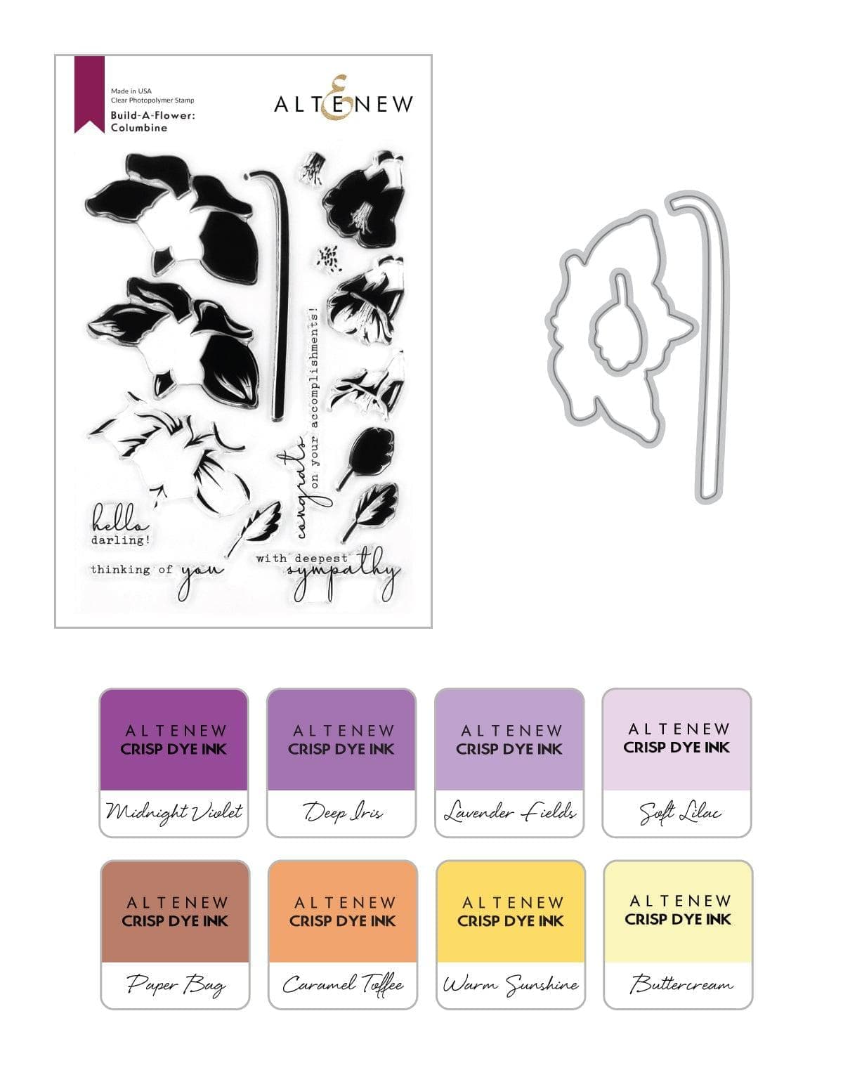 Altenew Build-A-Flower Set Build-A-Flower: Columbine Layering Stamp & Die Set & Ink Bundle