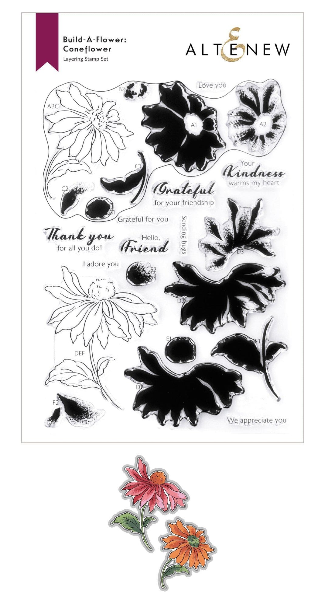Altenew Build-A-Flower Set Build-A-Flower: Coneflower Layering Stamp & Die Set
