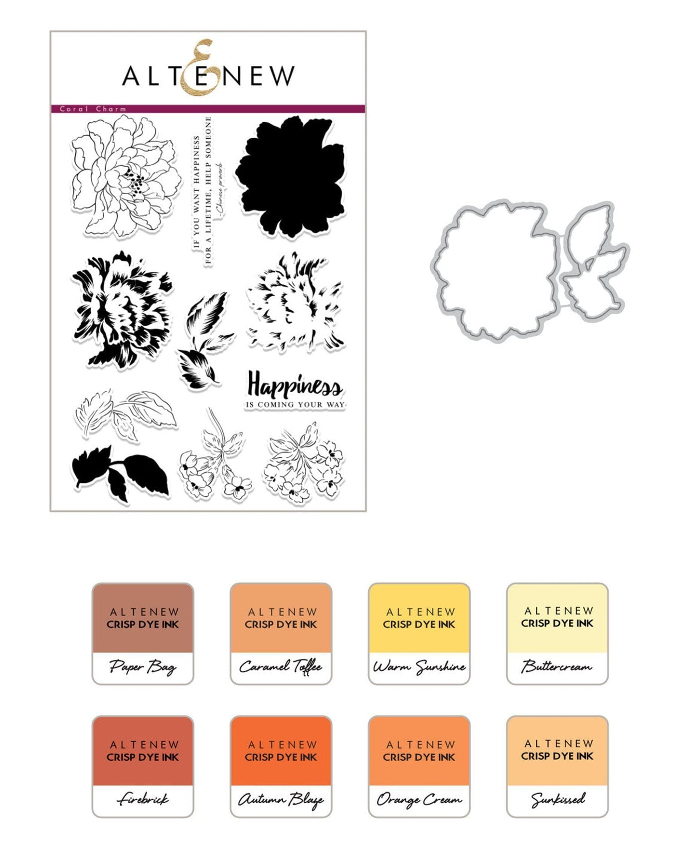 Altenew Build-A-Flower Set Build-A-Flower: Coral Charm Layering Stamp & Die Set & Ink Bundle