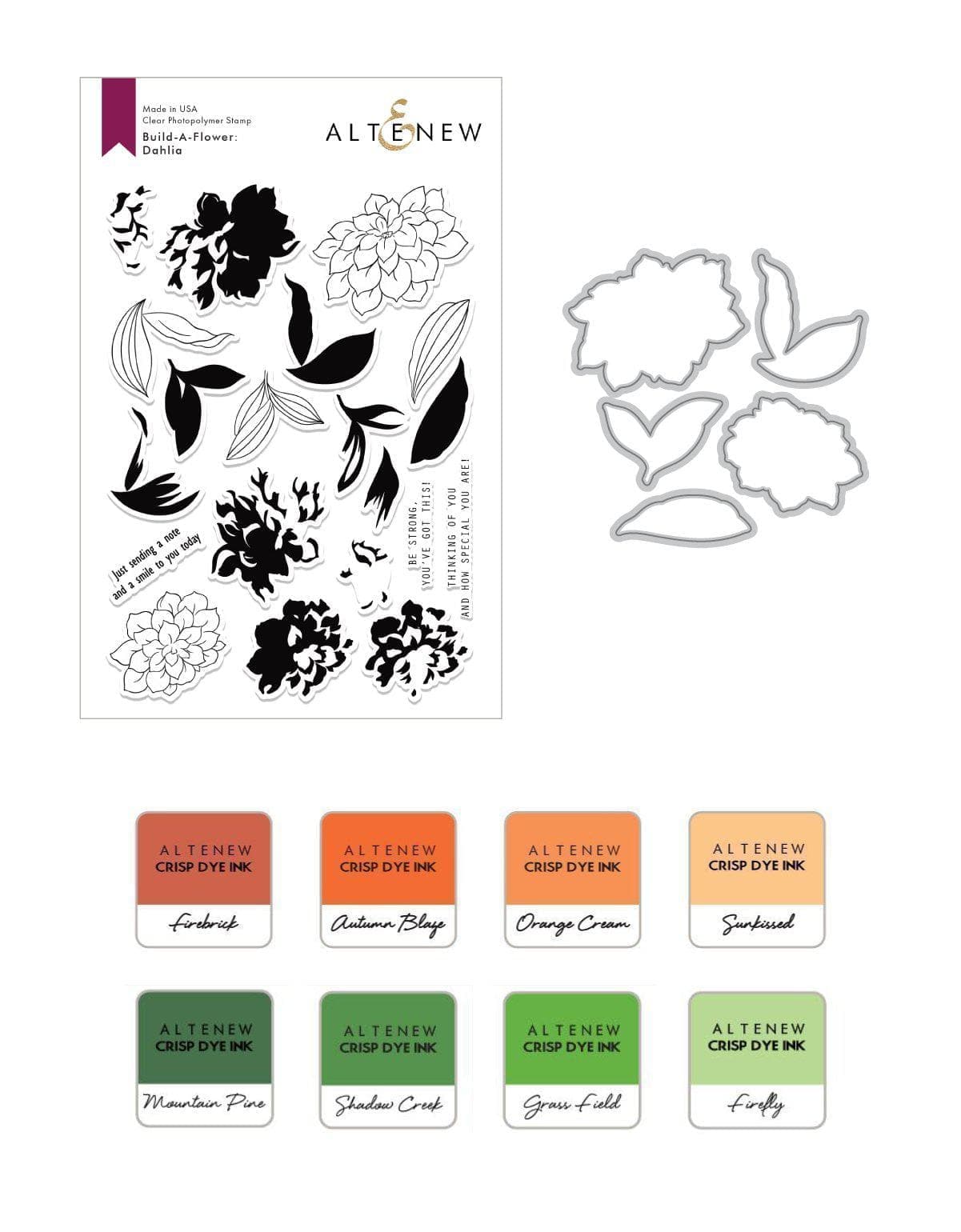 Altenew Build-A-Flower Set Build-A-Flower: Dahlia Layering Stamp & Die Set & Ink Bundle