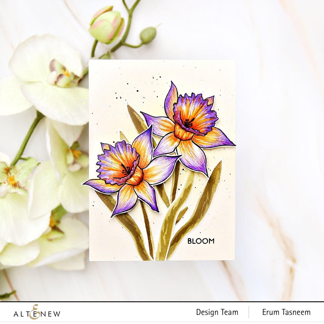 Altenew Build-A-Flower Narcissus layering stamp and die set for floral crafting and card making.