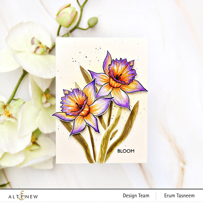 Altenew Build-A-Flower Narcissus layering stamp and die set for floral crafting and card making.