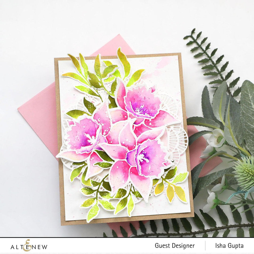 Altenew Build-A-Flower Narcissus Layering Stamp and Die Set for floral crafting and layered flower designs.
