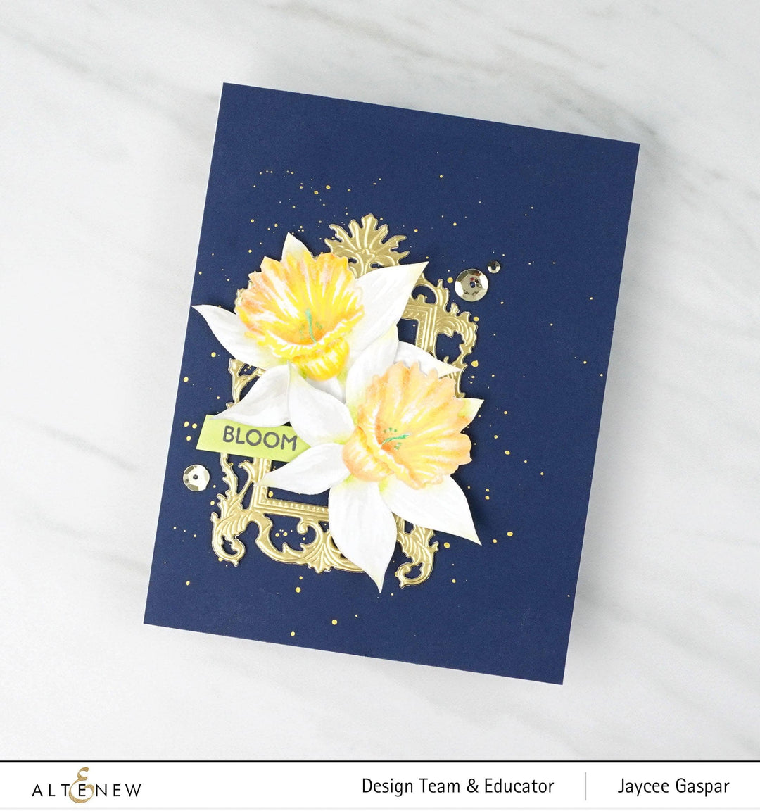 Build-A-Flower Narcissus layering stamp and die set by Altenew, detailed floral crafting tools for card making and paper projects.