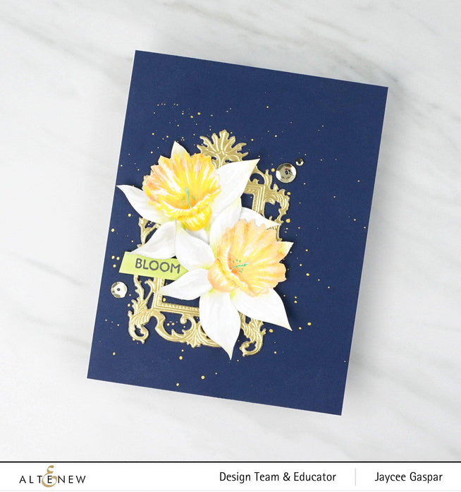 Build-A-Flower Narcissus layering stamp and die set by Altenew, detailed floral crafting tools for card making and paper projects.
