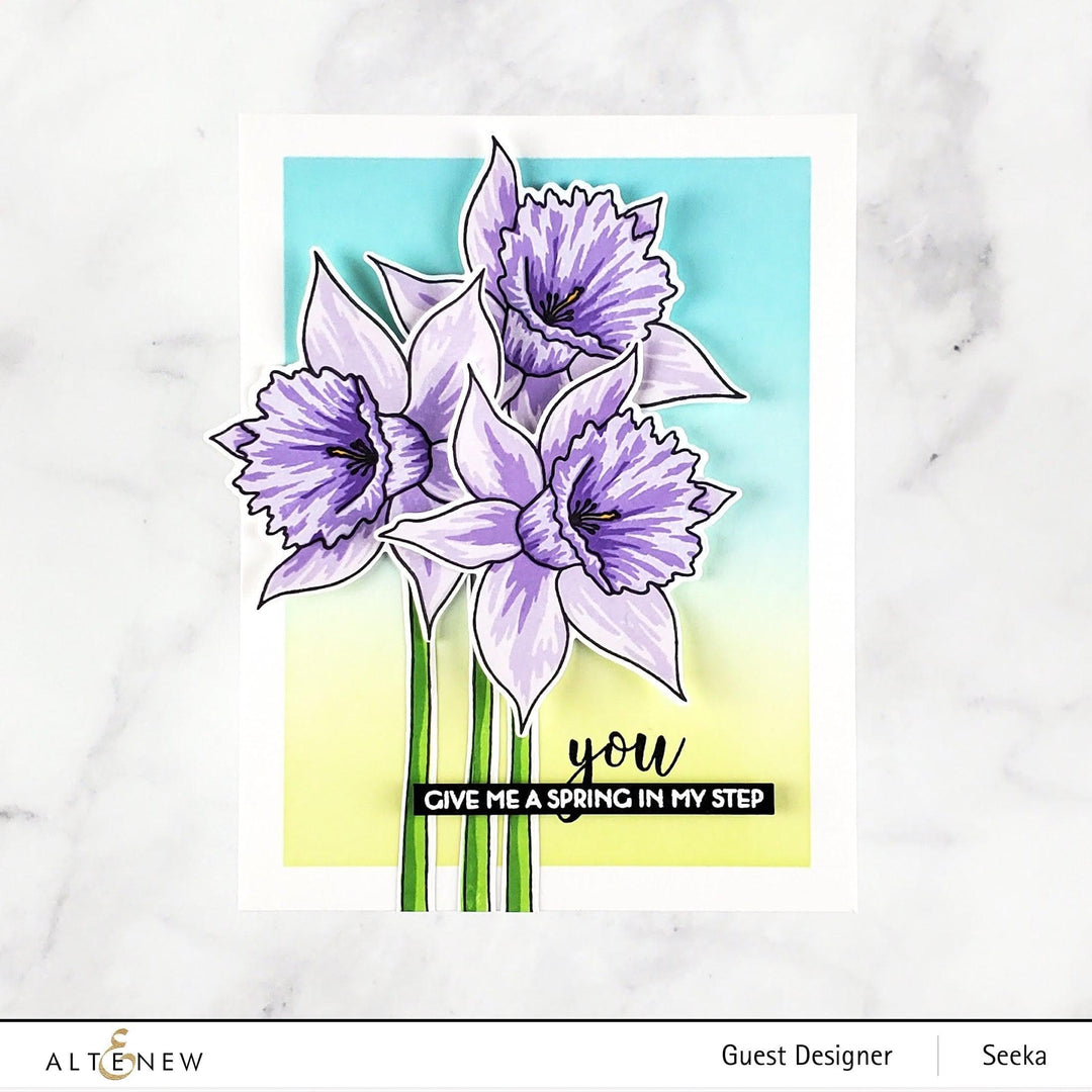 Altenew Build-A-Flower Narcissus layering stamp and die set for creating detailed floral designs.