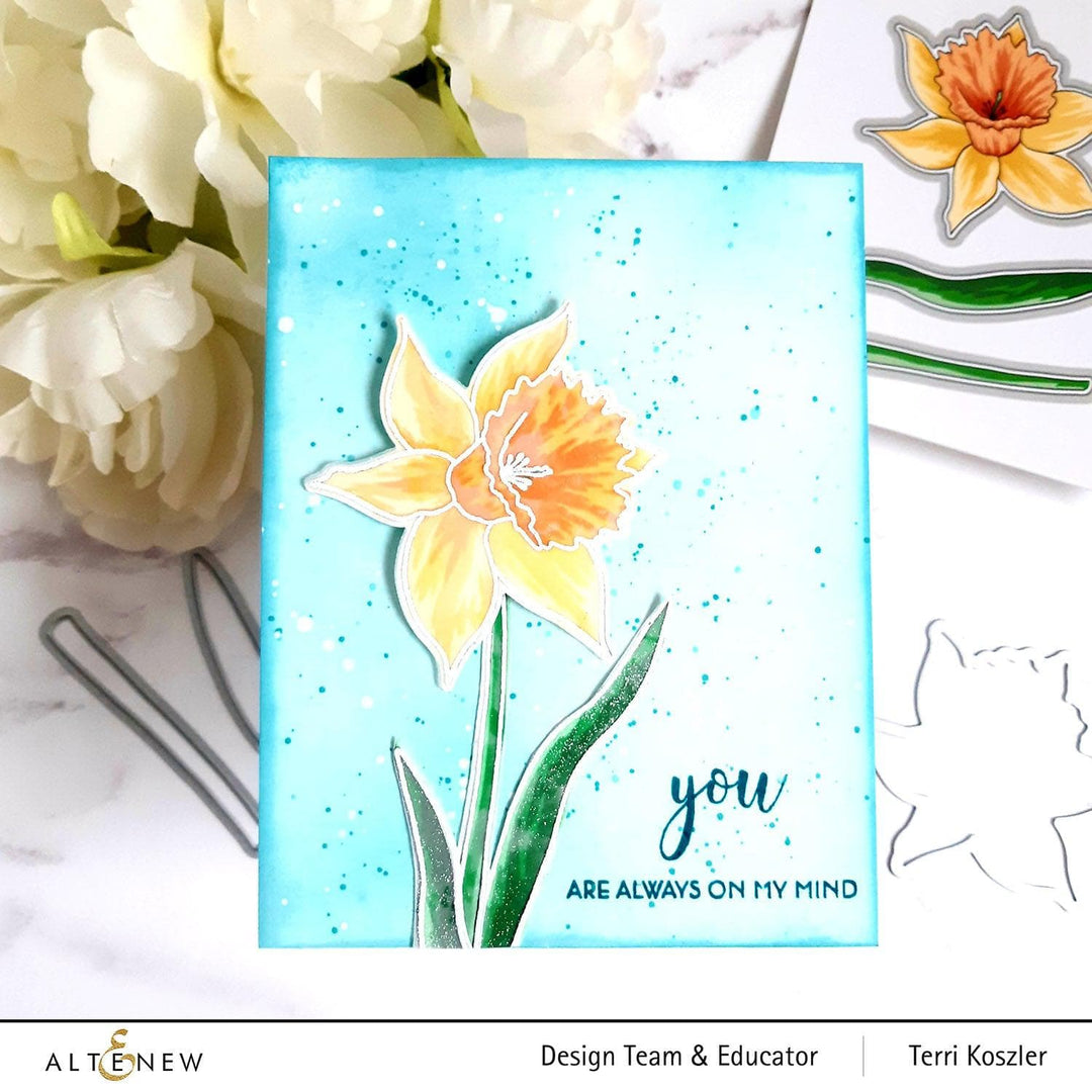 Altenew Build-A-Flower Narcissus layering stamp and die set for creating detailed floral designs.