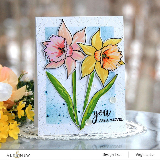 Altenew Build-A-Flower Narcissus layering stamp and die set for creating detailed floral designs.