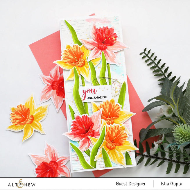 Altenew Build-A-Flower Narcissus layering stamp and die set for floral crafting and detailed flower layering projects.