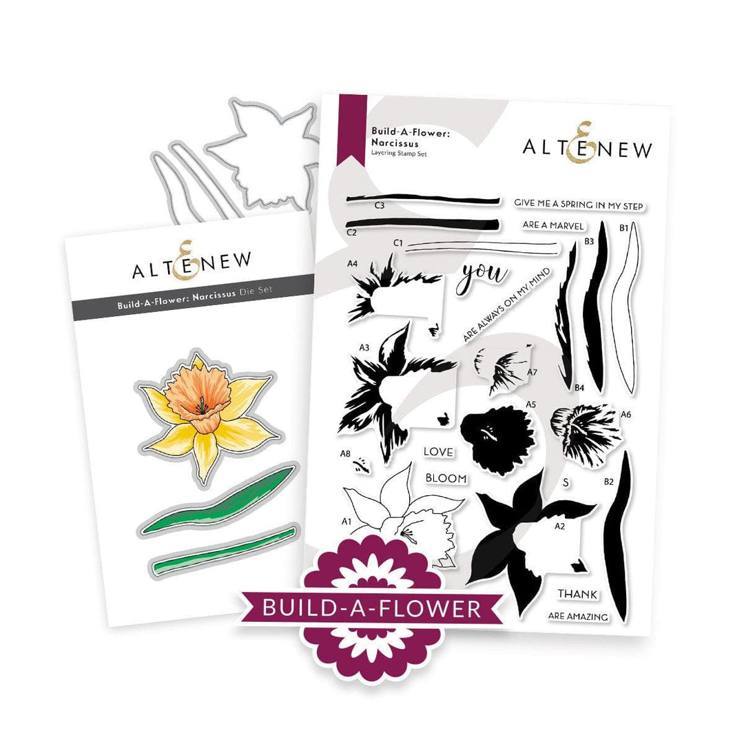 Build-A-Flower Narcissus layering stamp and die set by Altenew for creating detailed floral designs.