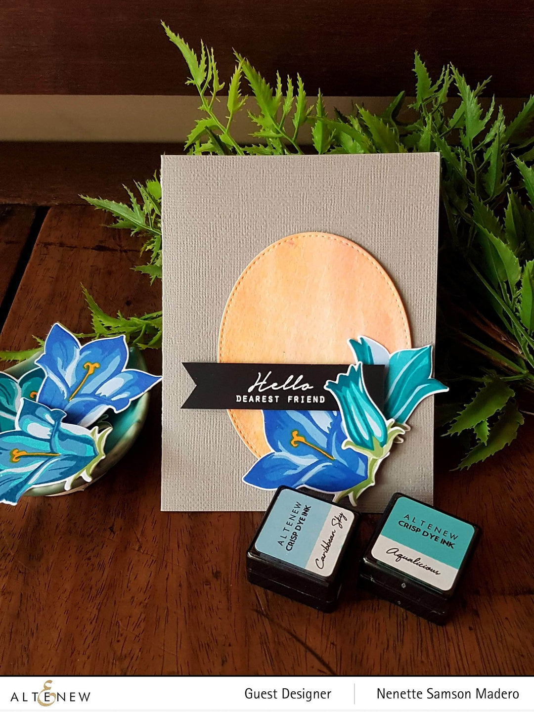 Altenew Build-A-Flower Bellflower layering stamp and die set with floral stamps and matching cutting dies on white background.
