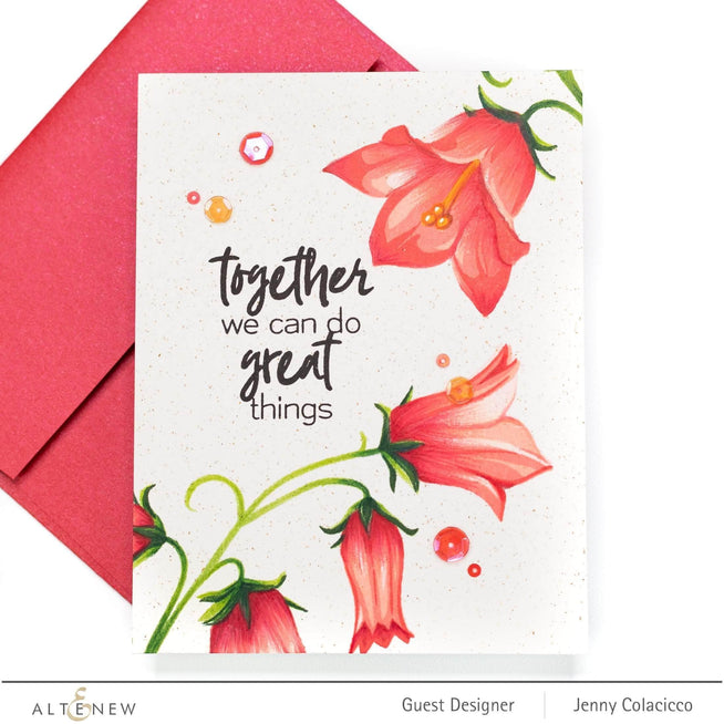 Build-A-Flower Bellflower Layering Stamp & Die Set by Altenew for crafting and floral card making, featuring detailed flower components.