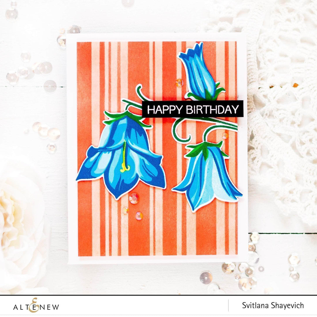 Build-A-Flower Bellflower layering stamp and die set by Altenew, featuring detailed floral stamps and matching dies for crafting.