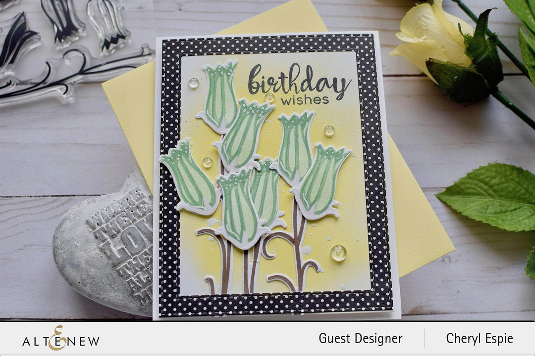 Altenew Build-A-Flower Bellflower Layering Stamp and Die Set, detailed floral crafting tools with stamps and dies for creating bellflower designs.