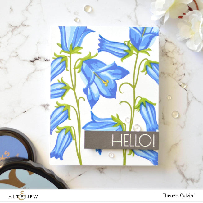 Altenew Build-A-Flower Bellflower Layering Stamp and Die Set with floral stamps and matching dies for crafting.