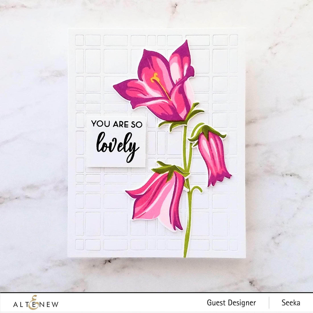 Build-A-Flower Bellflower layering stamp and die set by Altenew, featuring floral design for crafting and card making.