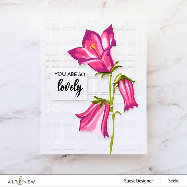 Build-A-Flower Bellflower layering stamp and die set by Altenew, featuring floral design for crafting and card making.
