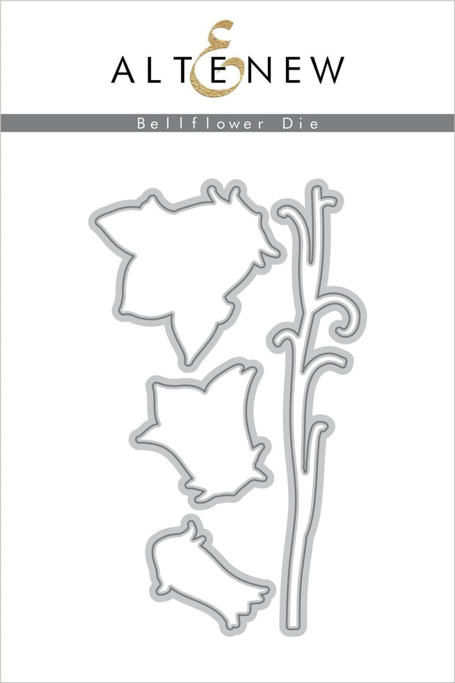 Build-A-Flower Bellflower layering stamp and die set by Altenew with floral stamps, dies, and layering pieces for crafting.