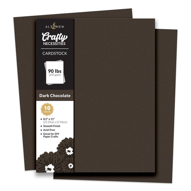 Altenew Crafty Necessities dark chocolate cardstock, 10 sheets, thick craft paper for card making and scrapbooking projects.