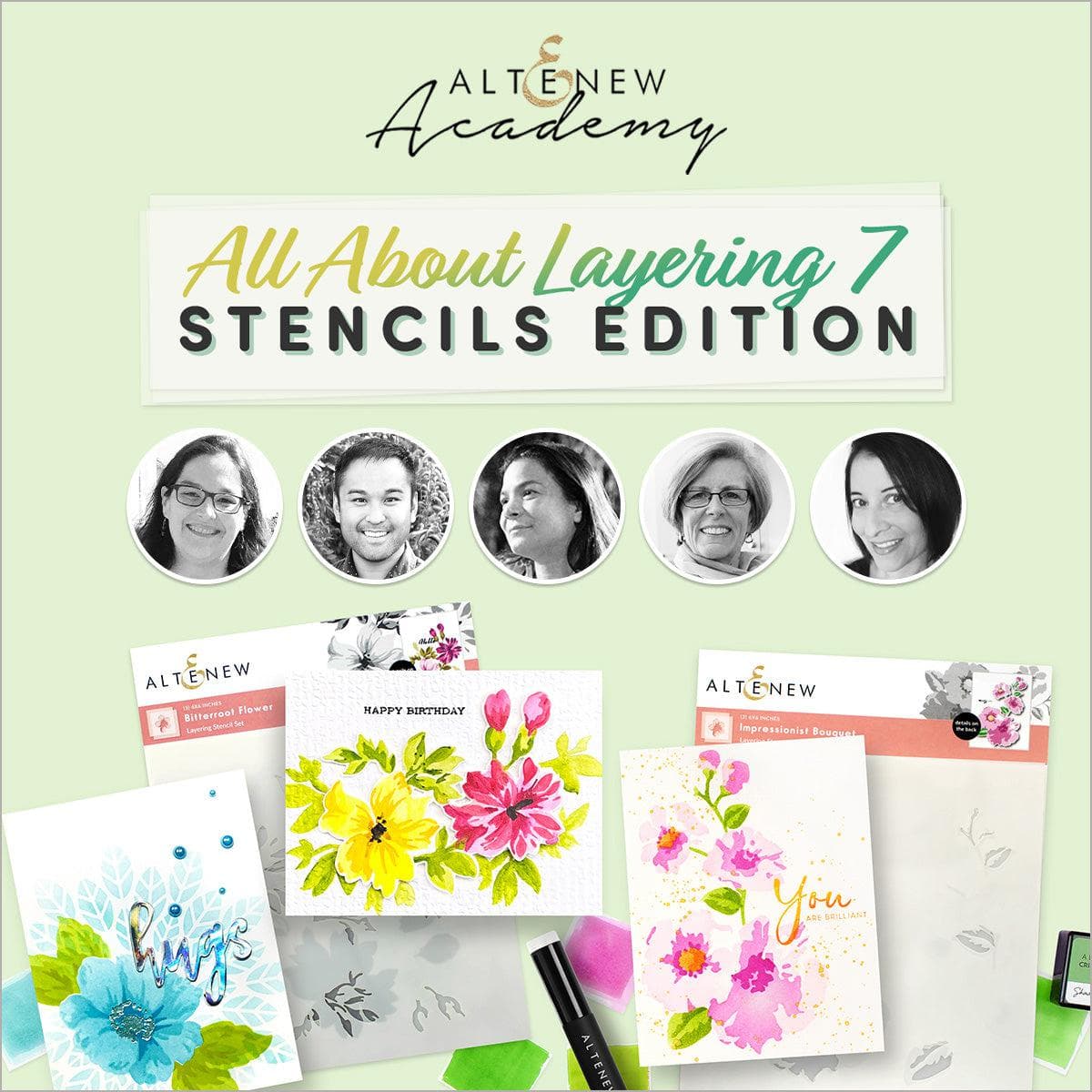 Altenew Workshop All About Layering 7 - Stencil Edition Online Cardmaking Class