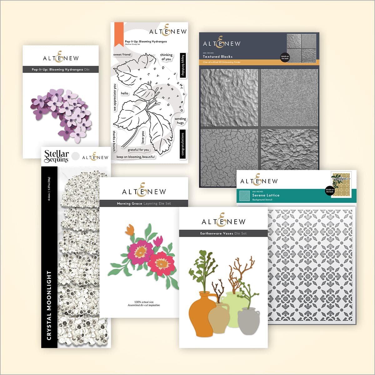Altenew Craft the Moment workshop class with craft supplies and materials for creative paper crafting projects.