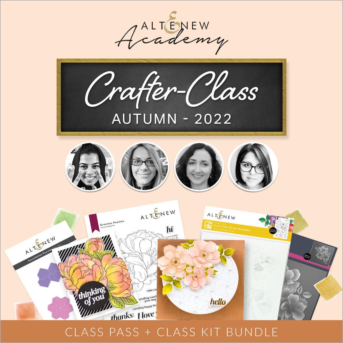 Altenew Crafter-Class Autumn 2022 Workshop Bundle featuring craft supplies and materials for seasonal autumn projects.