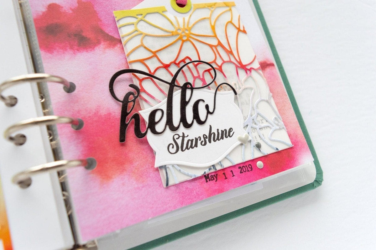 Altenew multi-layered frame background class on demand, showing a colorful layered paper craft with intricate frame details.