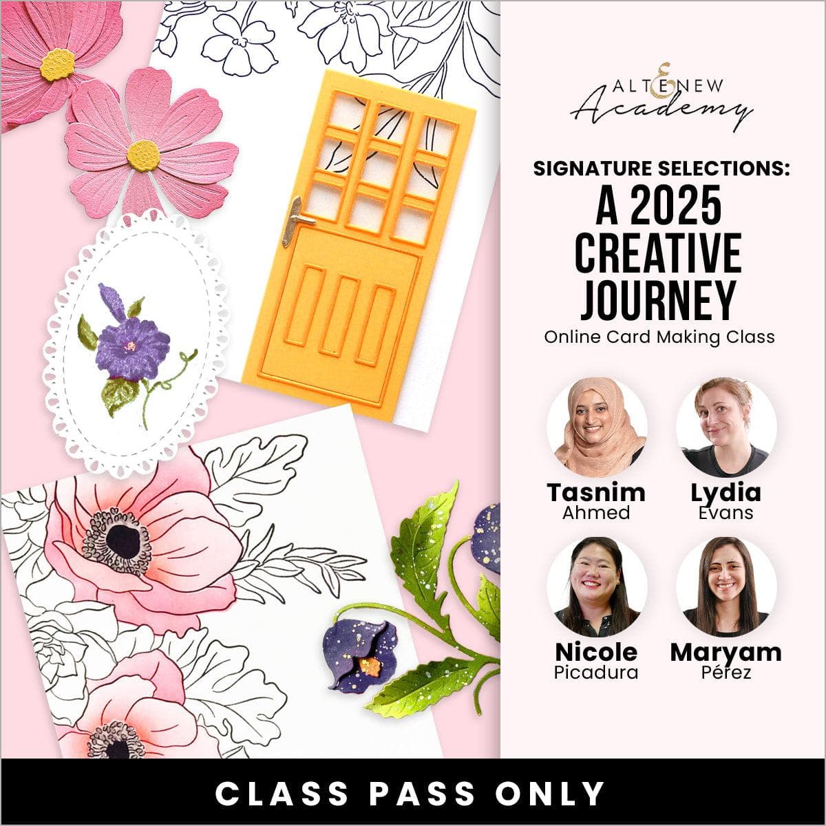 Image of Altenew Signature Selections: A 2025 Creative Journey special workshop class sign with creative artwork and details.