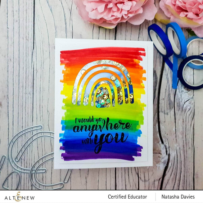 Altenew Anywhere With You clear stamp set featuring floral and sentiment designs for card making and crafting projects.