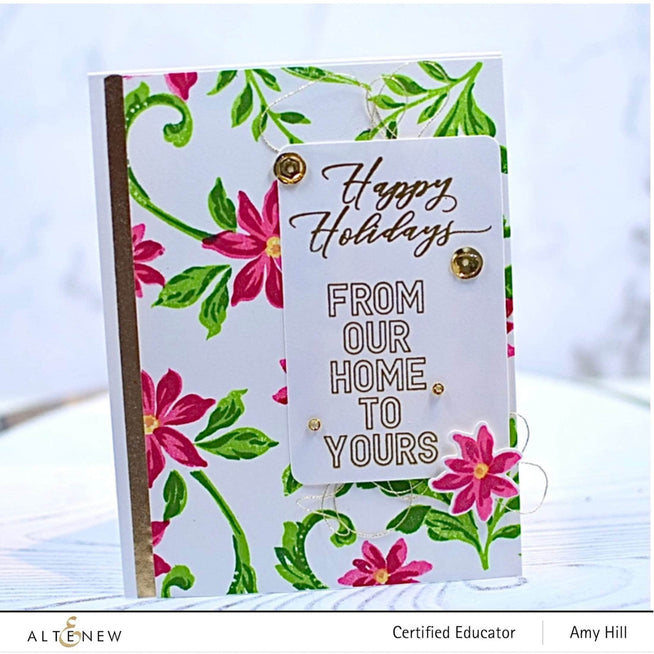 Altenew Blissful Blossoms clear stamp set with floral and leaf designs on transparent sheets for stamping crafts.